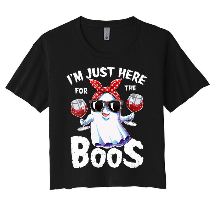 IM Just Here For The Boos Halloween Women Ghost Cute Funny Women's Crop Top Tee