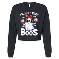 IM Just Here For The Boos Halloween Women Ghost Cute Funny Cropped Pullover Crew