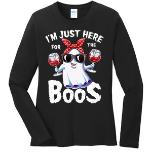 IM Just Here For The Boos Halloween Women Ghost Cute Funny Ladies Long Sleeve Shirt