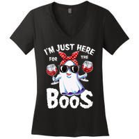 IM Just Here For The Boos Halloween Women Ghost Cute Funny Women's V-Neck T-Shirt