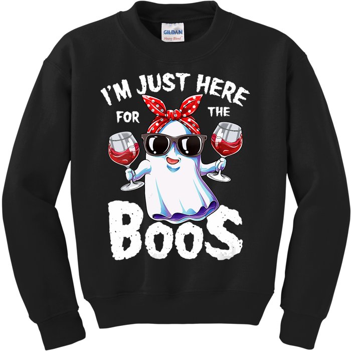 IM Just Here For The Boos Halloween Women Ghost Cute Funny Kids Sweatshirt