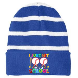 I Just Hit 100 Days Of School Baseball 100th Day Gift Striped Beanie with Solid Band