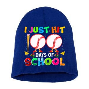 I Just Hit 100 Days Of School Baseball 100th Day Gift Short Acrylic Beanie