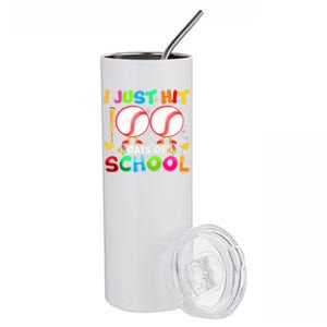 I Just Hit 100 Days Of School Baseball 100th Day Gift Stainless Steel Tumbler