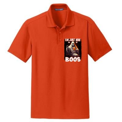 Im Just Here For The Boos Ghost Funny Halloween Dry Zone Grid Polo