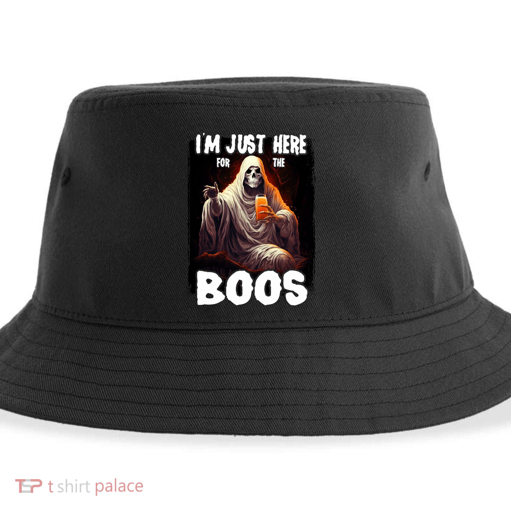 Im Just Here For The Boos Ghost Funny Halloween Sustainable Bucket Hat