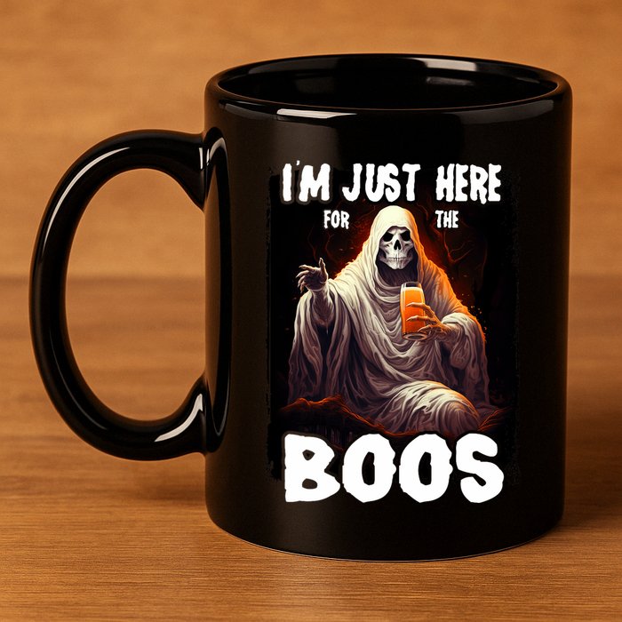 Im Just Here For The Boos Ghost Funny Halloween 11oz C Handle Ceramic Mug