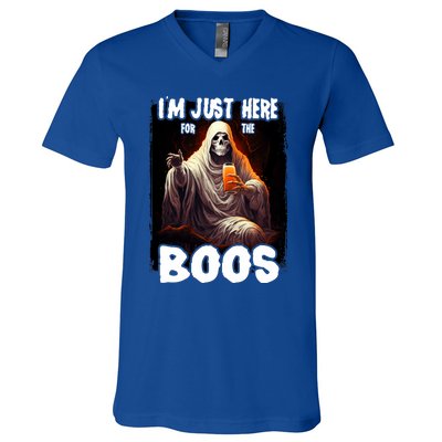 Im Just Here For The Boos Ghost Funny Halloween V-Neck T-Shirt