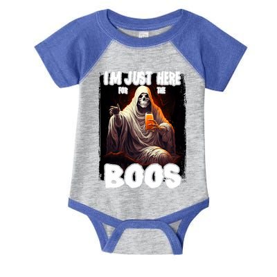 Im Just Here For The Boos Ghost Funny Halloween Infant Baby Jersey Bodysuit