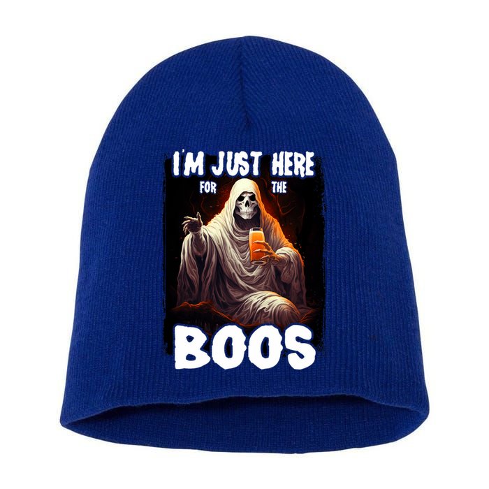 Im Just Here For The Boos Ghost Funny Halloween Short Acrylic Beanie