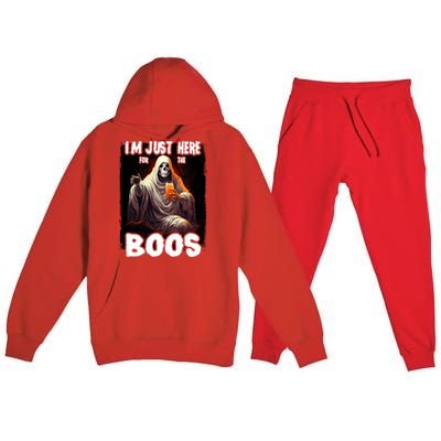 Im Just Here For The Boos Ghost Funny Halloween Premium Hooded Sweatsuit Set