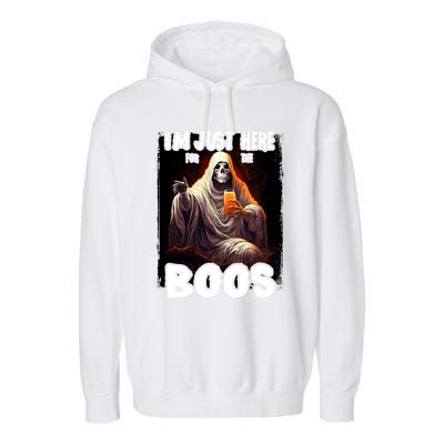 Im Just Here For The Boos Ghost Funny Halloween Garment-Dyed Fleece Hoodie