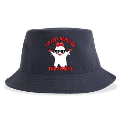 IM Just Here For Spirits Ghost Wine Halloween Couple Women Sustainable Bucket Hat