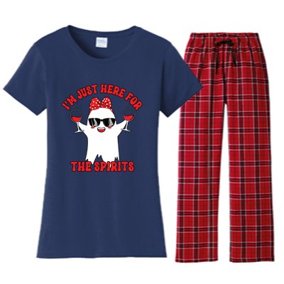 IM Just Here For Spirits Ghost Wine Halloween Couple Women Women's Flannel Pajama Set