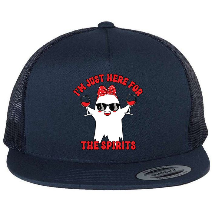 IM Just Here For Spirits Ghost Wine Halloween Couple Women Flat Bill Trucker Hat