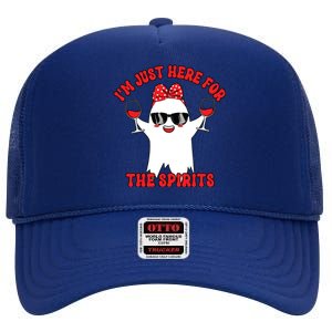 IM Just Here For Spirits Ghost Wine Halloween Couple Women High Crown Mesh Back Trucker Hat