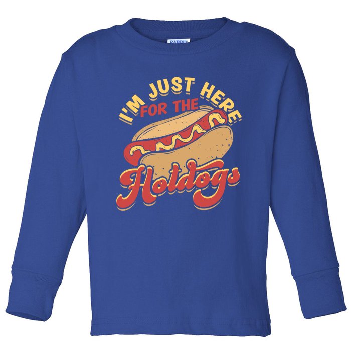 Im Just Here For The Hotdogs Food Cool Gift Toddler Long Sleeve Shirt