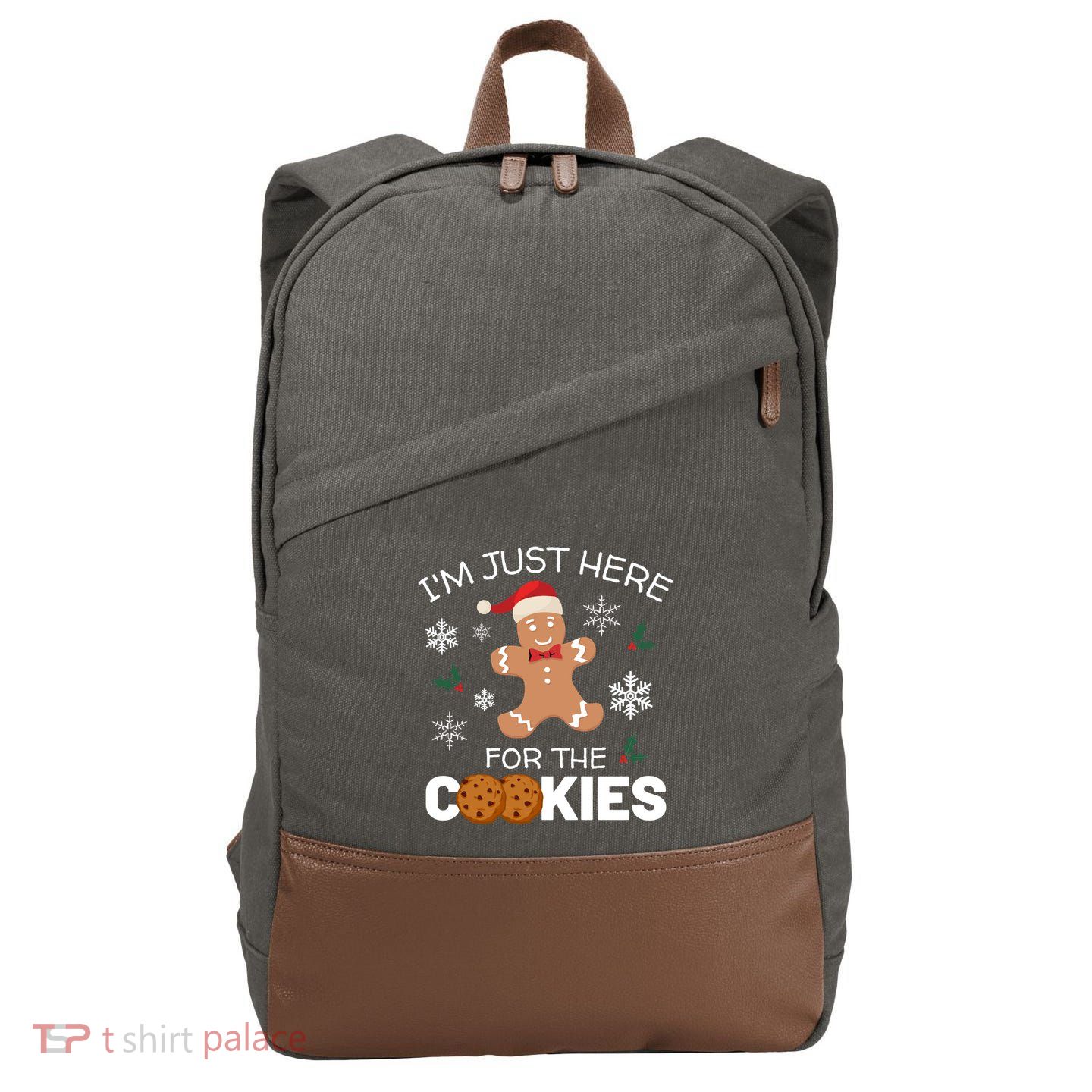 IM Just Here For The Cookies Funny Christmas Gingerbread Cool Gift Cotton Canvas Backpack