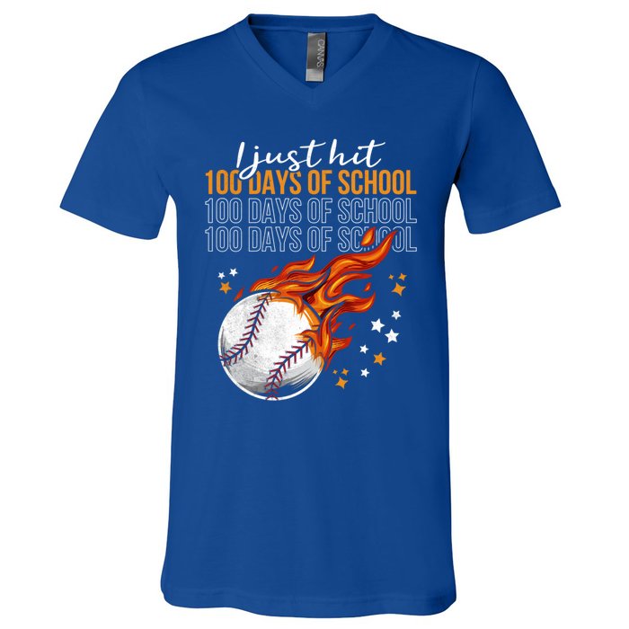 I Just Hit 100 Days Of School Baseball 100th Day Of School Great Gift V-Neck T-Shirt