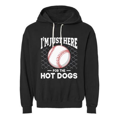 I'm Just Here For The Hot Dogs Summer Baseball Game Hotdog Garment-Dyed Fleece Hoodie