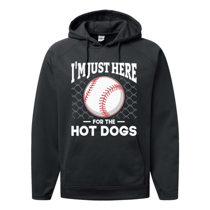 I'm Just Here For The Hot Dogs Summer Baseball Game Hotdog Performance Fleece Hoodie