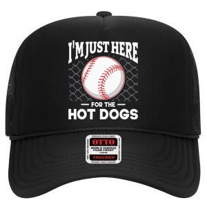 I'm Just Here For The Hot Dogs Summer Baseball Game Hotdog High Crown Mesh Back Trucker Hat