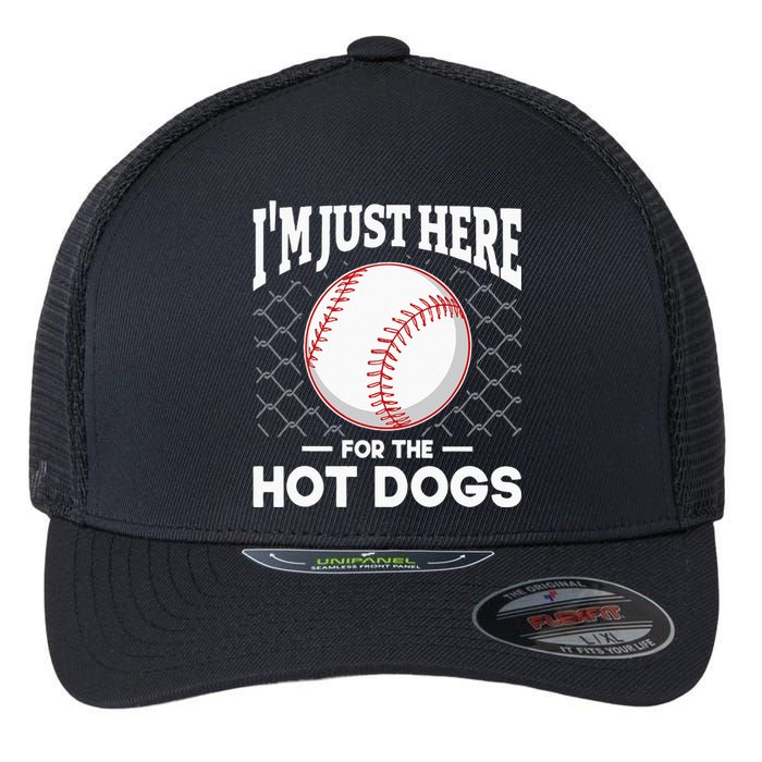 I'm Just Here For The Hot Dogs Summer Baseball Game Hotdog Flexfit Unipanel Trucker Cap