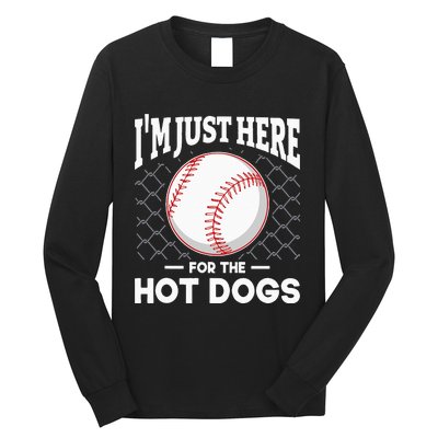 I'm Just Here For The Hot Dogs Summer Baseball Game Hotdog Long Sleeve Shirt