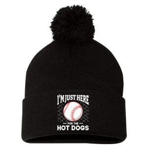 I'm Just Here For The Hot Dogs Summer Baseball Game Hotdog Pom Pom 12in Knit Beanie