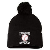 I'm Just Here For The Hot Dogs Summer Baseball Game Hotdog Pom Pom 12in Knit Beanie