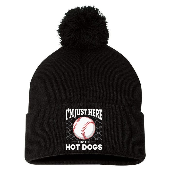 I'm Just Here For The Hot Dogs Summer Baseball Game Hotdog Pom Pom 12in Knit Beanie