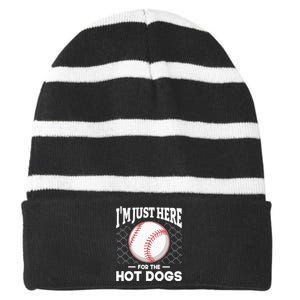 I'm Just Here For The Hot Dogs Summer Baseball Game Hotdog Striped Beanie with Solid Band