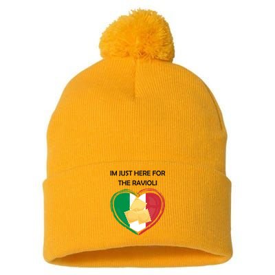 Im Just Here For The Ravioli Funny Italian Humor Italy Food Pom Pom 12in Knit Beanie