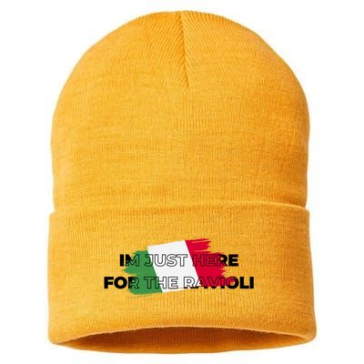 Im Just Here For The Ravioli Funny Italian Humor Italy Food Sustainable Knit Beanie