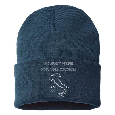 Im Just Here For The Ravioli Funny Italian Humor Italy Food Sustainable Knit Beanie