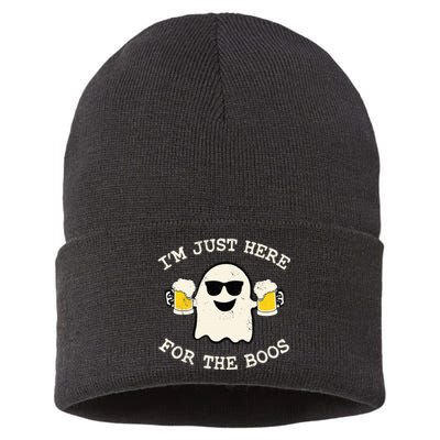 IM Just Here For The Boos Ghost Beer Halloween Costume Sustainable Knit Beanie