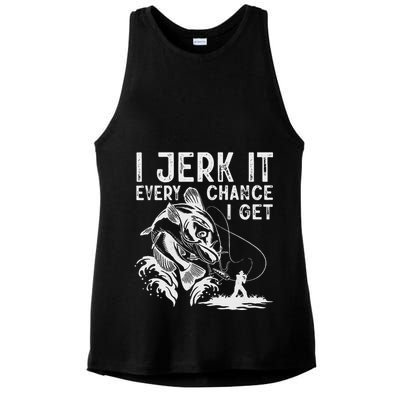 I Jerk It Every Chance I Get Fishing Angling Fisherman Ladies PosiCharge Tri-Blend Wicking Tank