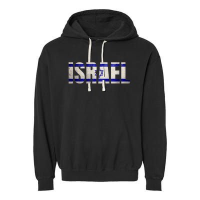 Israel Jewish Israeli Flag Star Of David Pride Vintage Retro Garment-Dyed Fleece Hoodie