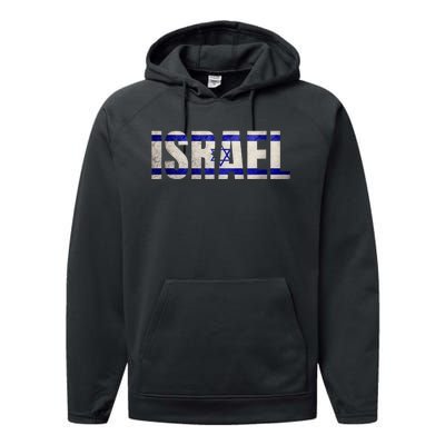 Israel Jewish Israeli Flag Star Of David Pride Vintage Retro Performance Fleece Hoodie