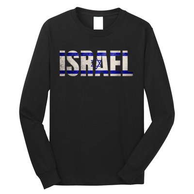 Israel Jewish Israeli Flag Star Of David Pride Vintage Retro Long Sleeve Shirt