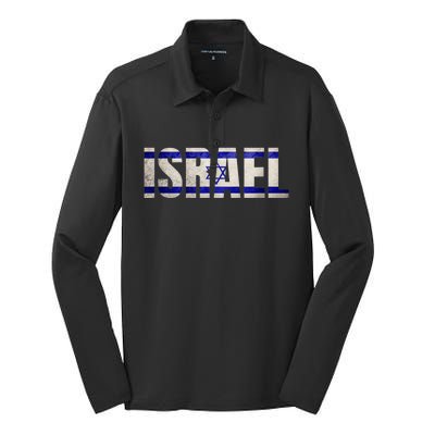 Israel Jewish Israeli Flag Star Of David Pride Vintage Retro Silk Touch Performance Long Sleeve Polo