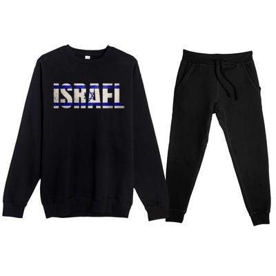 Israel Jewish Israeli Flag Star Of David Pride Vintage Retro Premium Crewneck Sweatsuit Set