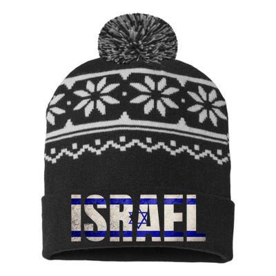 Israel Jewish Israeli Flag Star Of David Pride Vintage Retro USA-Made Snowflake Beanie