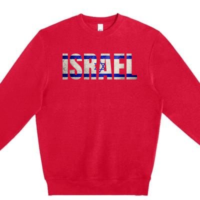 Israel Jewish Israeli Flag Star Of David Pride Vintage Retro Premium Crewneck Sweatshirt