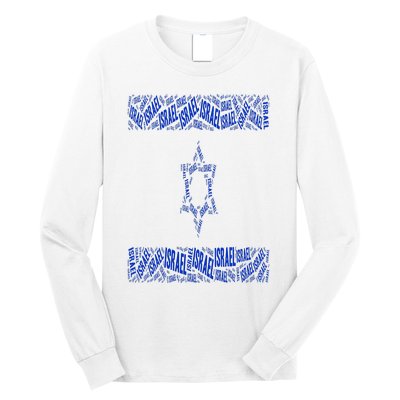 Israel Jewish Israeli Flag Star of David Pride Love Text Art Long Sleeve Shirt