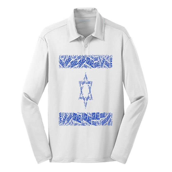 Israel Jewish Israeli Flag Star of David Pride Love Text Art Silk Touch Performance Long Sleeve Polo