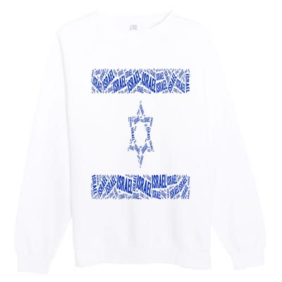 Israel Jewish Israeli Flag Star of David Pride Love Text Art Premium Crewneck Sweatshirt