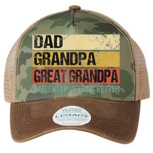 I Just Keep Getting Better Dad Grandpa Great Grandpa Legacy Tie Dye Trucker Hat