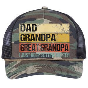 I Just Keep Getting Better Dad Grandpa Great Grandpa Retro Rope Trucker Hat Cap