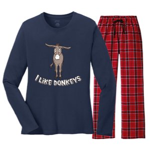 I Just Like Donkey´s Funny Donkey Farmer Or Rider Gift Women's Long Sleeve Flannel Pajama Set 